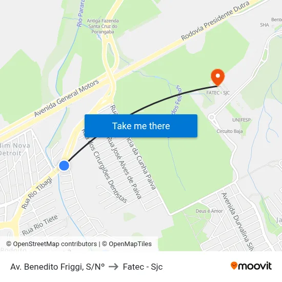 Av. Benedito Friggi, S/Nº to Fatec - Sjc map