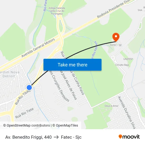 Av. Benedito Friggi, 440 to Fatec - Sjc map