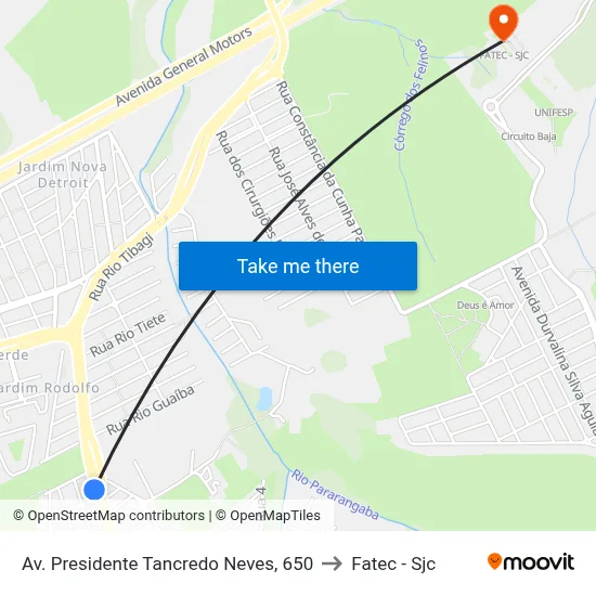 Av. Presidente Tancredo Neves, 650 to Fatec - Sjc map