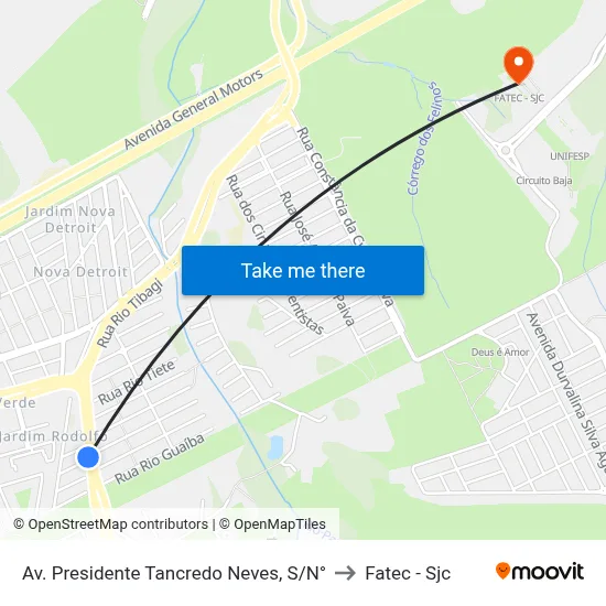 Av. Presidente Tancredo Neves, S/N° to Fatec - Sjc map