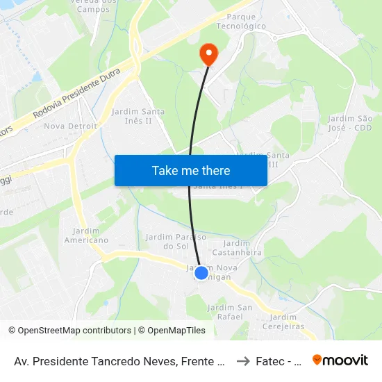 Av. Presidente Tancredo Neves, Frente 2810 to Fatec - Sjc map