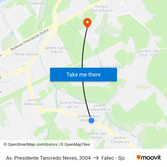 Av. Presidente Tancredo Neves, 3004 to Fatec - Sjc map