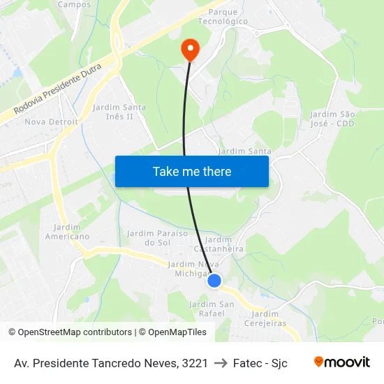 Av. Presidente Tancredo Neves, 3221 to Fatec - Sjc map
