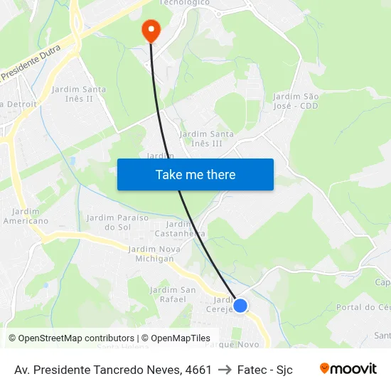 Av. Presidente Tancredo Neves, 4661 to Fatec - Sjc map
