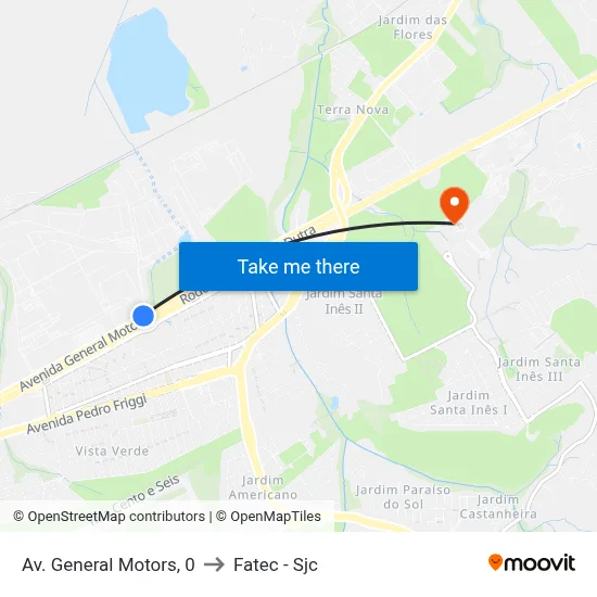 Av. General Motors, 0 to Fatec - Sjc map