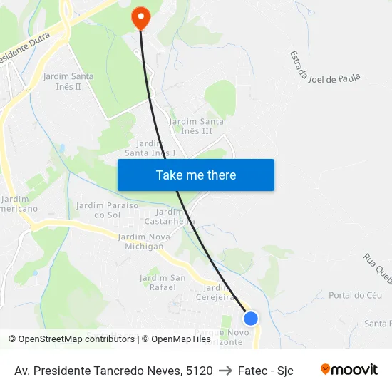 Av. Presidente Tancredo Neves, 5120 to Fatec - Sjc map