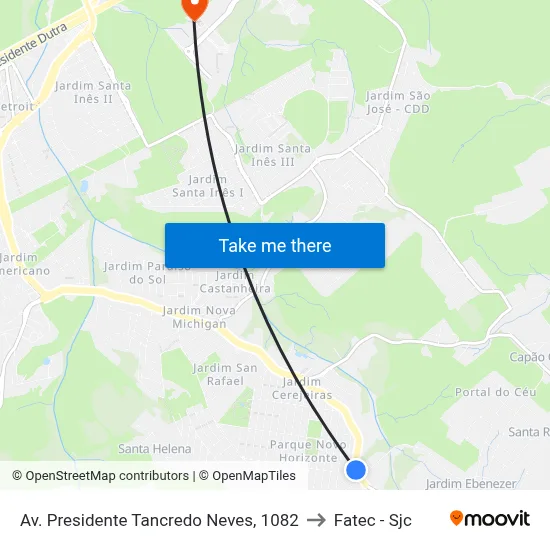 Av. Presidente Tancredo Neves, 1082 to Fatec - Sjc map
