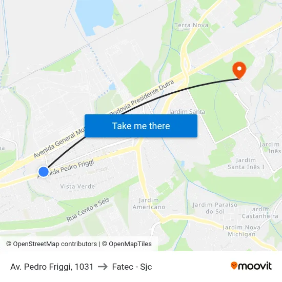 Av. Pedro Friggi, 1031 to Fatec - Sjc map