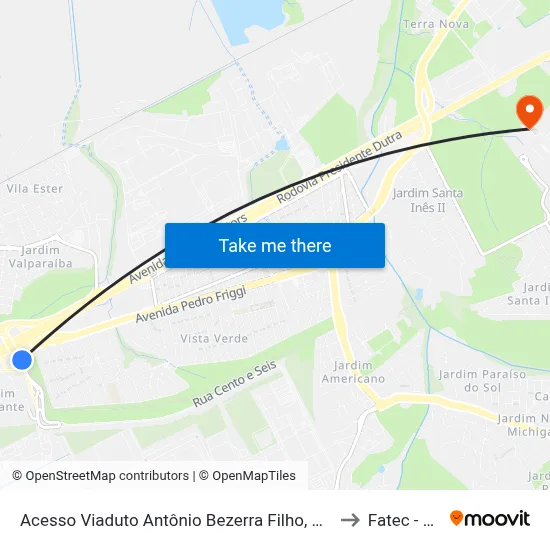 Acesso Viaduto Antônio Bezerra Filho, S/Nº to Fatec - Sjc map