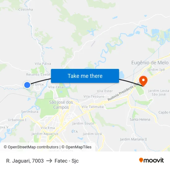 R. Jaguari, 7003 to Fatec - Sjc map