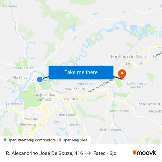 R. Alexandrino José De Souza, 416 to Fatec - Sjc map