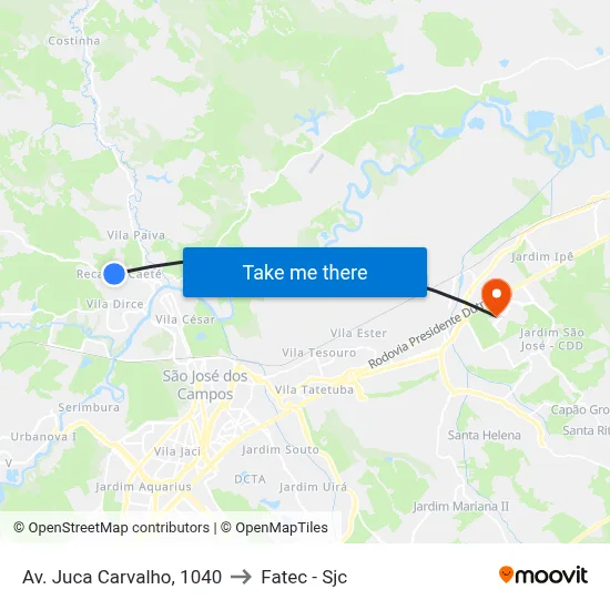 Av. Juca Carvalho, 1040 to Fatec - Sjc map