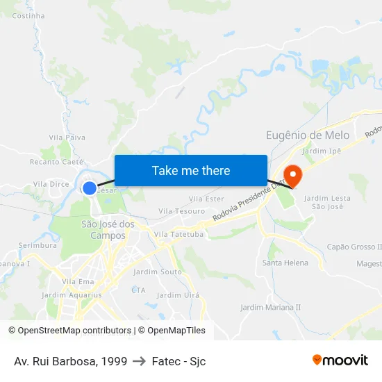 Av. Rui Barbosa, 1999 to Fatec - Sjc map