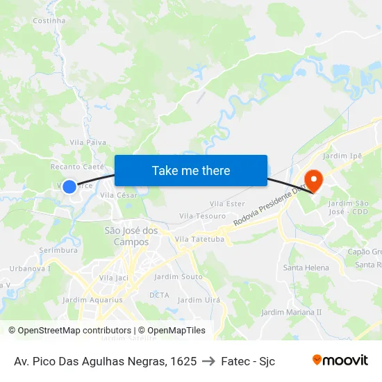 Av. Pico Das Agulhas Negras, 1625 to Fatec - Sjc map
