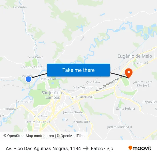 Av. Pico Das Agulhas Negras, 1184 to Fatec - Sjc map