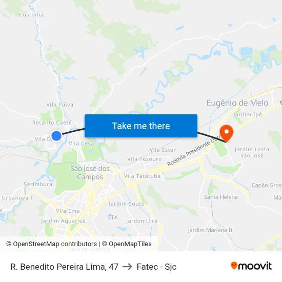 R. Benedito Pereira Lima, 47 to Fatec - Sjc map