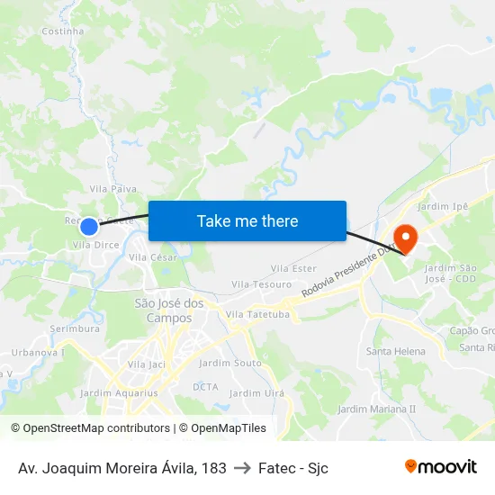 Av. Joaquim Moreira Ávila, 183 to Fatec - Sjc map