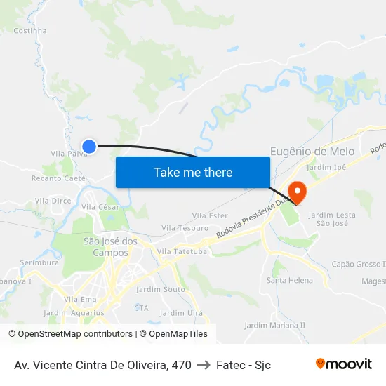 Av. Vicente Cintra De Oliveira, 470 to Fatec - Sjc map