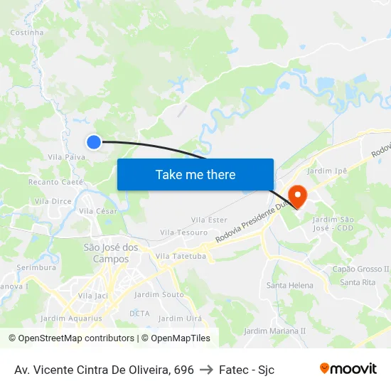 Av. Vicente Cintra De Oliveira, 696 to Fatec - Sjc map