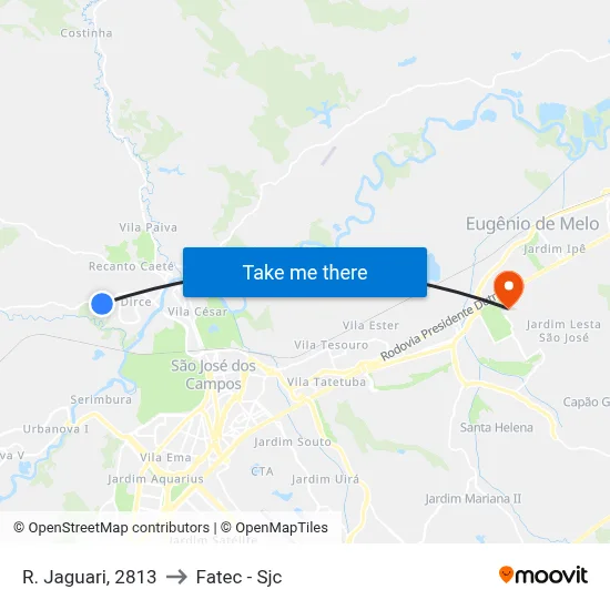 R. Jaguari, 2813 to Fatec - Sjc map