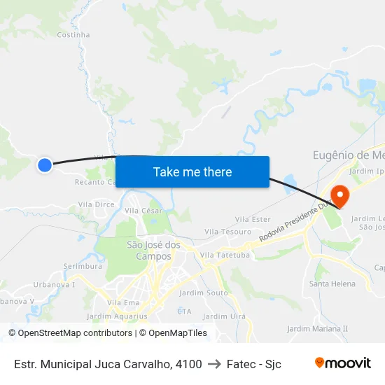 Estr. Municipal Juca Carvalho, 4100 to Fatec - Sjc map