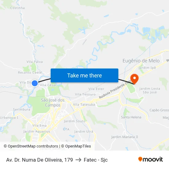 Av. Dr. Numa De Oliveira, 179 to Fatec - Sjc map