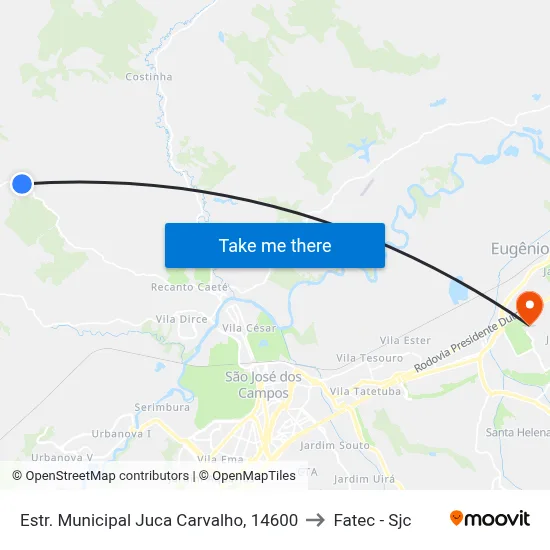 Estr. Municipal Juca Carvalho, 14600 to Fatec - Sjc map