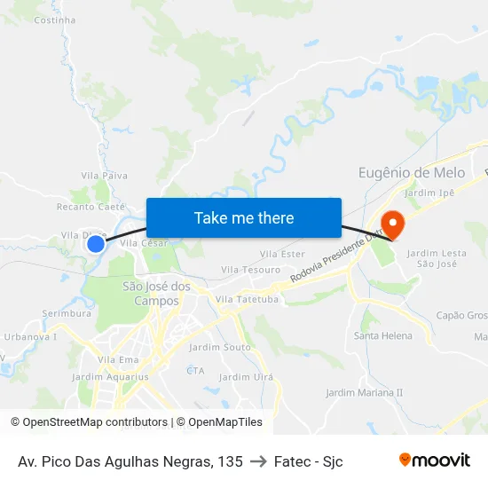 Av. Pico Das Agulhas Negras, 135 to Fatec - Sjc map