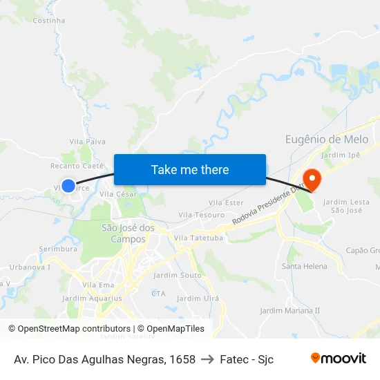 Av. Pico Das Agulhas Negras, 1658 to Fatec - Sjc map