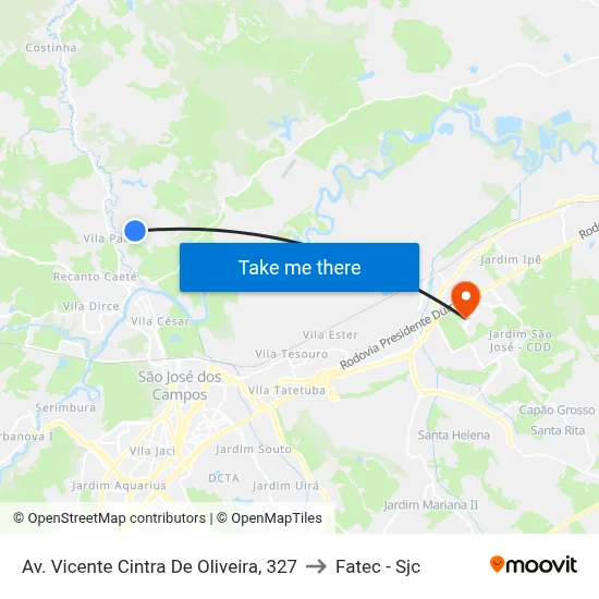 Av. Vicente Cintra De Oliveira, 327 to Fatec - Sjc map