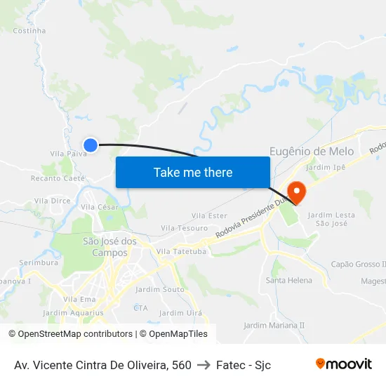 Av. Vicente Cintra De Oliveira, 560 to Fatec - Sjc map