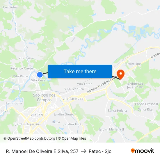 R. Manoel De Oliveira E Silva, 257 to Fatec - Sjc map