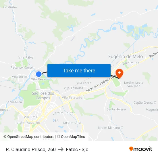 R. Claudino Prisco, 260 to Fatec - Sjc map