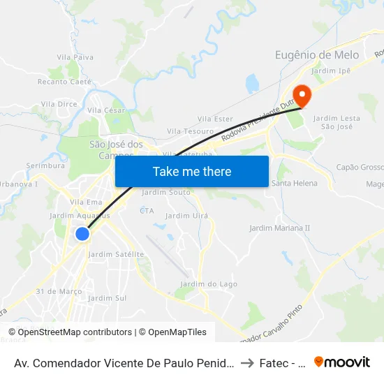 Av. Comendador Vicente De Paulo Penido, 564 to Fatec - Sjc map
