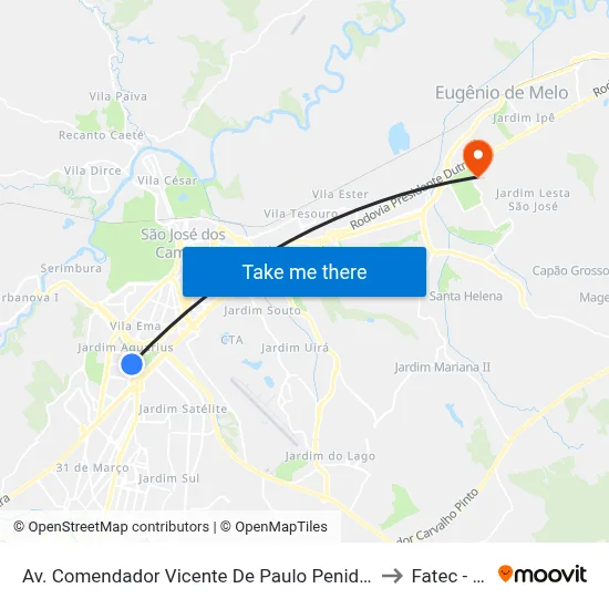 Av. Comendador Vicente De Paulo Penido, 264 to Fatec - Sjc map