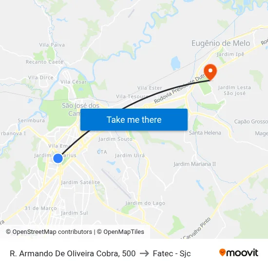 R. Armando De Oliveira Cobra, 500 to Fatec - Sjc map
