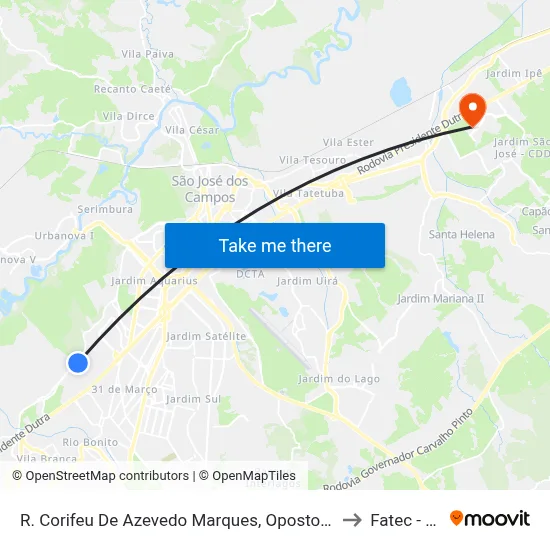 R. Corifeu De Azevedo Marques, Oposto 3370 to Fatec - Sjc map