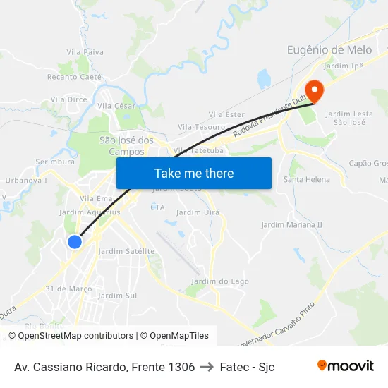 Av. Cassiano Ricardo, Frente 1306 to Fatec - Sjc map