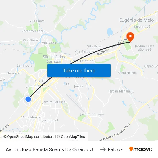 Av. Dr. João Batista Soares De Queiroz Júnior, 990 to Fatec - Sjc map