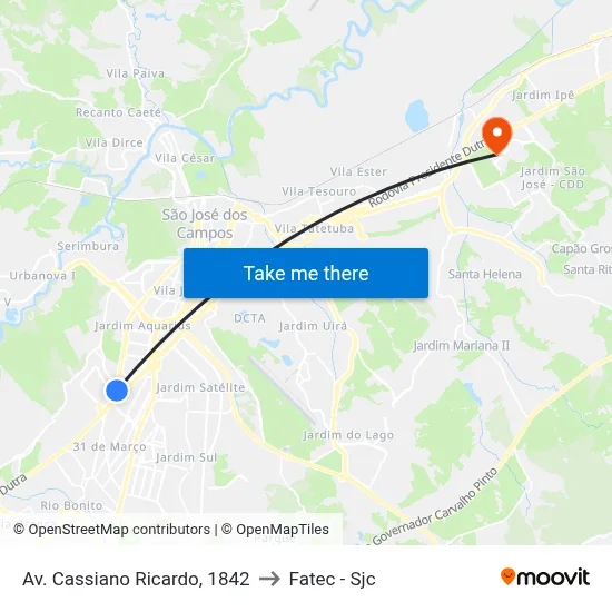 Av. Cassiano Ricardo, 1842 to Fatec - Sjc map