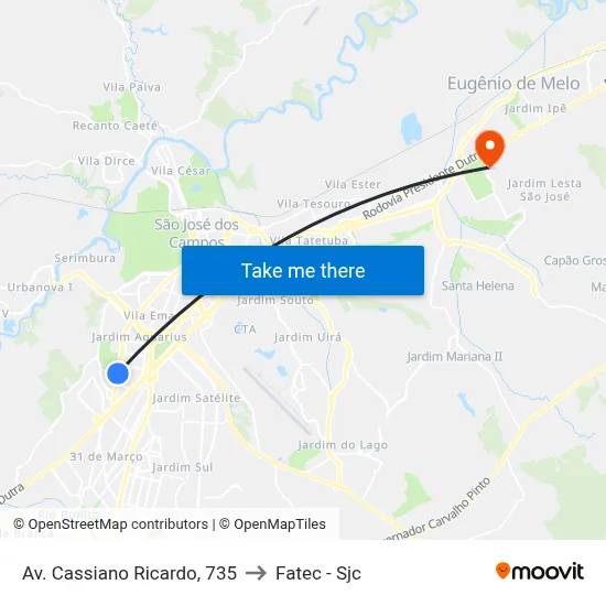 Av. Cassiano Ricardo, 735 to Fatec - Sjc map