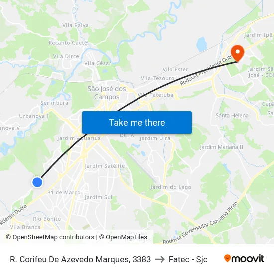 R. Corifeu De Azevedo Marques, 3383 to Fatec - Sjc map