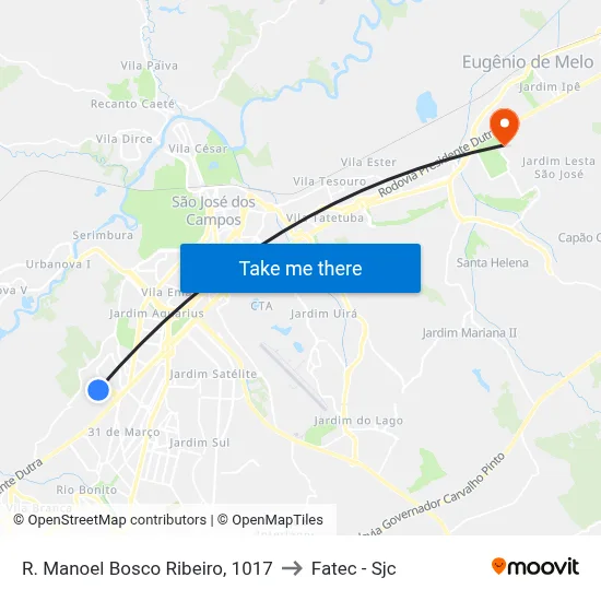 R. Manoel Bosco Ribeiro, 1017 to Fatec - Sjc map