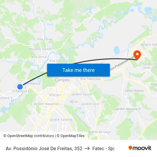 Av. Possidônio José De Freitas, 352 to Fatec - Sjc map