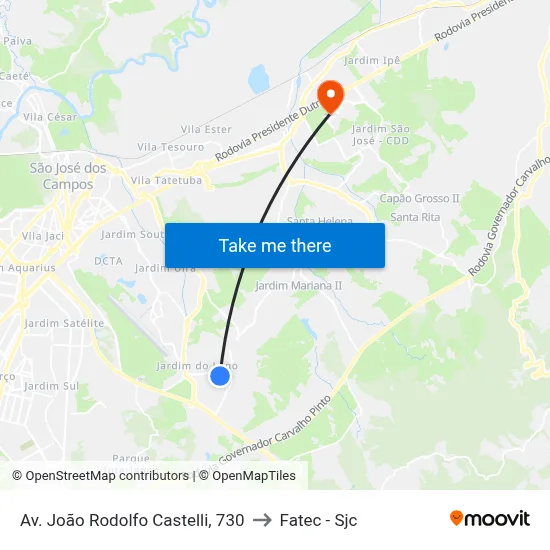 Av. João Rodolfo Castelli, 730 to Fatec - Sjc map