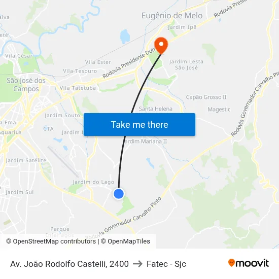 Av. João Rodolfo Castelli, 2400 to Fatec - Sjc map