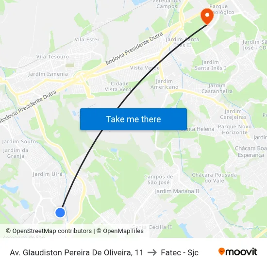 Av. Glaudiston Pereira De Oliveira, 11 to Fatec - Sjc map