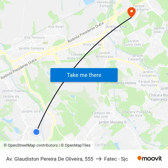 Av. Glaudiston Pereira De Oliveira, 555 to Fatec - Sjc map