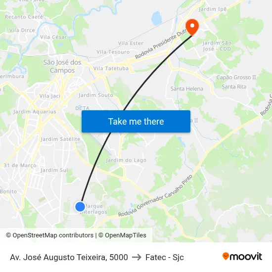 Av. José Augusto Teixeira, 5000 to Fatec - Sjc map