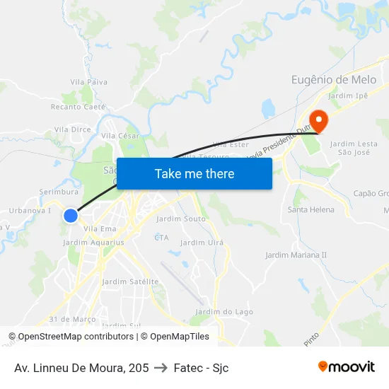 Av. Linneu De Moura, 205 to Fatec - Sjc map